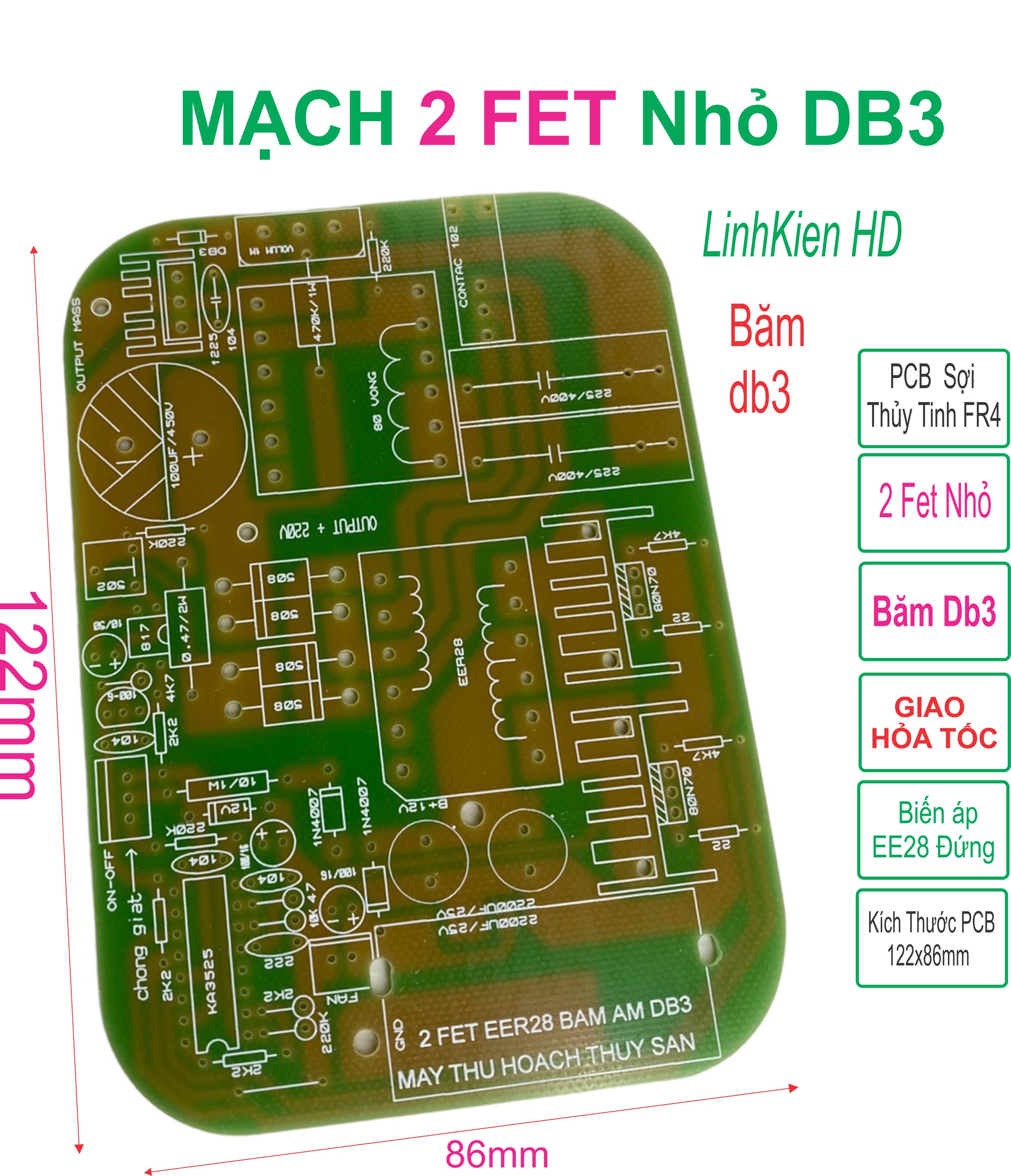 Pcb bo mạch kích điện 2 fet nhỏ db3 - linh kiện điện tử quỳnh diễn