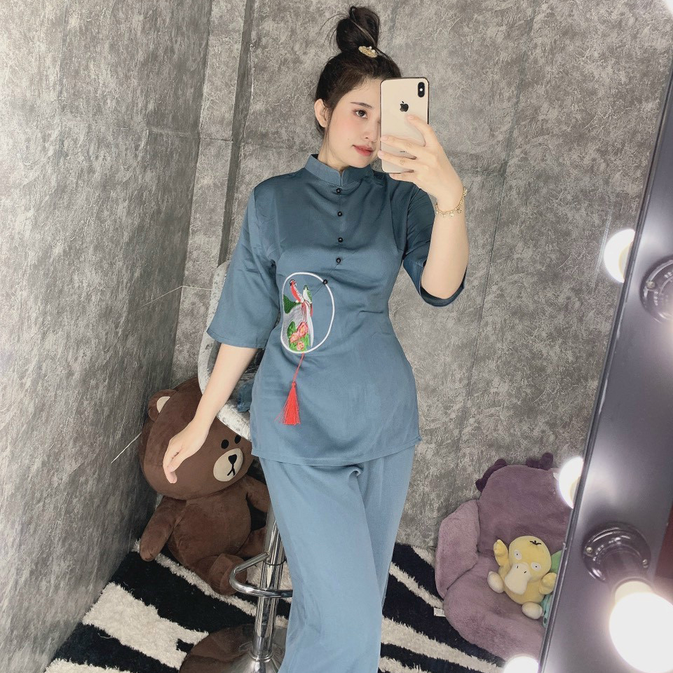 Bộ quần áo mặc nhà, quần áo nữ phật tử đi chùa, đồ lam đi chùa mẫu #mẫu ngọc bội# quần áo nữ