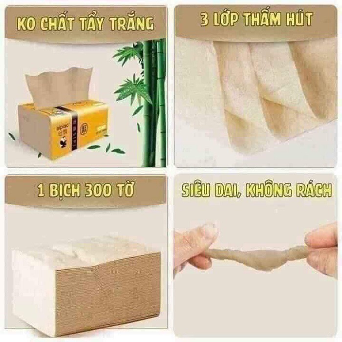 Giấy ăn gấu trúc sợi tre Sipao (thùng 30 gói)