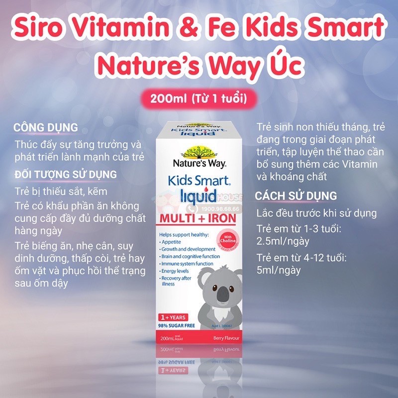 Kids Smart Multi + Iron liquid 200ml của Nature's way