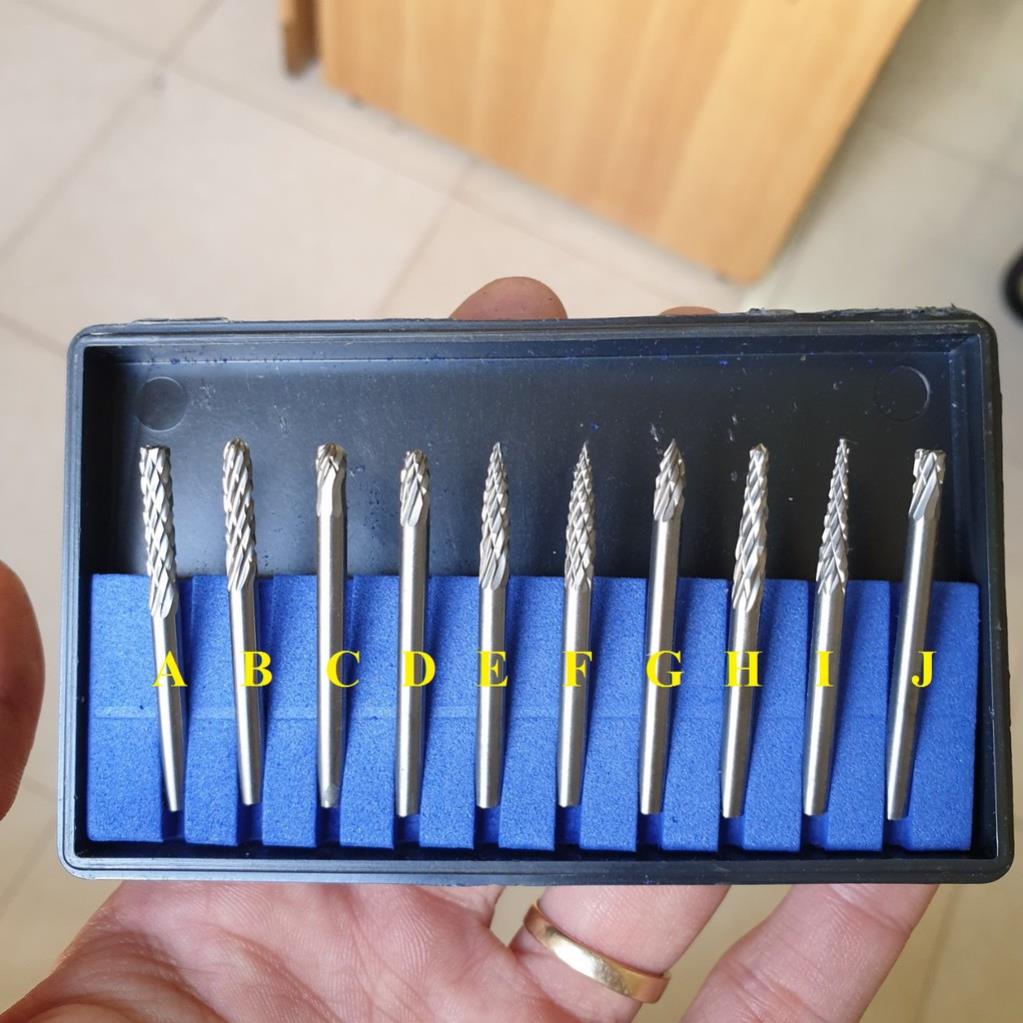 Mũi mài khắc phay gỗ cán 3mm đầu mài 3mm hàng hộp xanh hay mũi mài khắc hợp kim