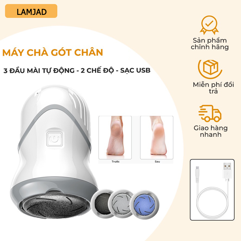 Máy chà gót chân, mài gót chân, tẩy da chết gót chân siêu mạnh-tích hợp pin sạc, tặng kèm 3 đầu mài