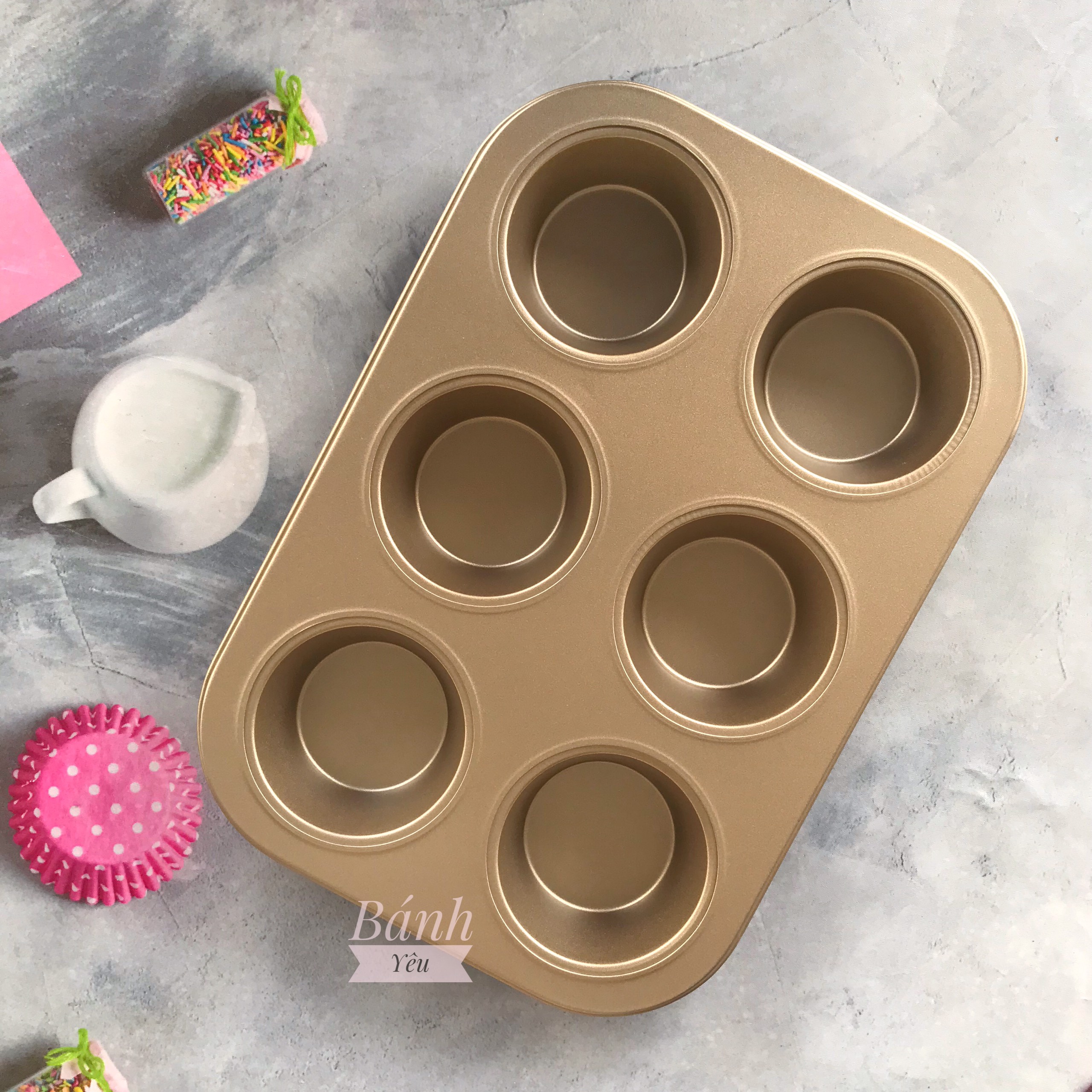Khuôn bánh Cupcake Nhôm 6 lỗ chống dính