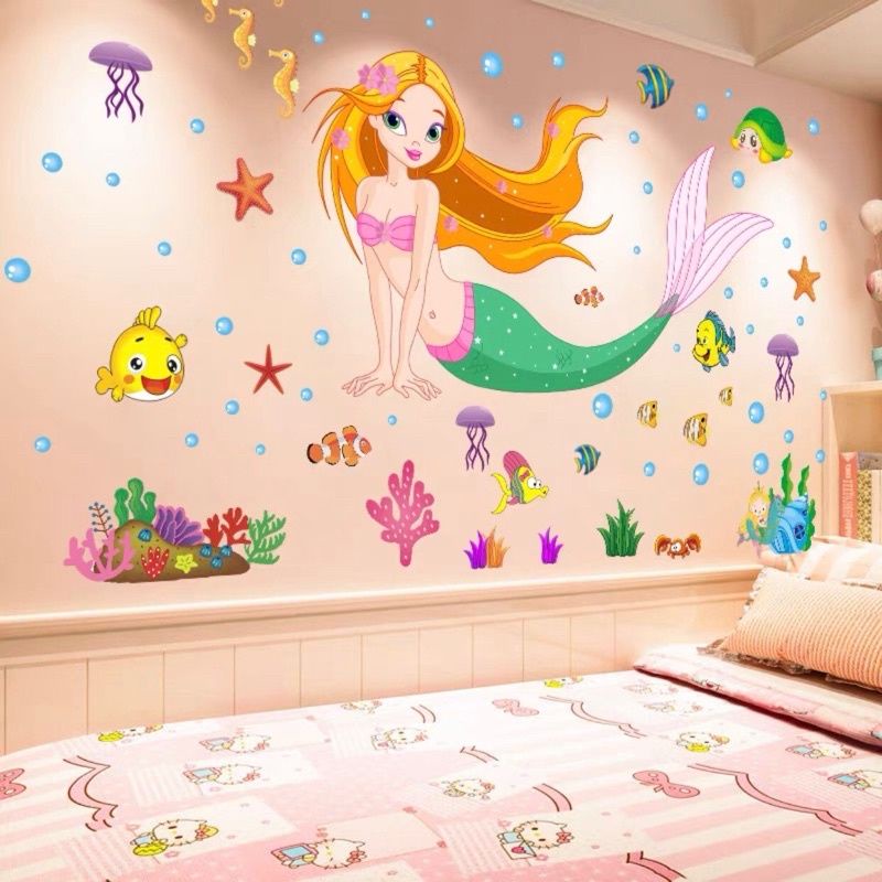 Decal dán tường nàng tiên cá đáng yêu cho bé