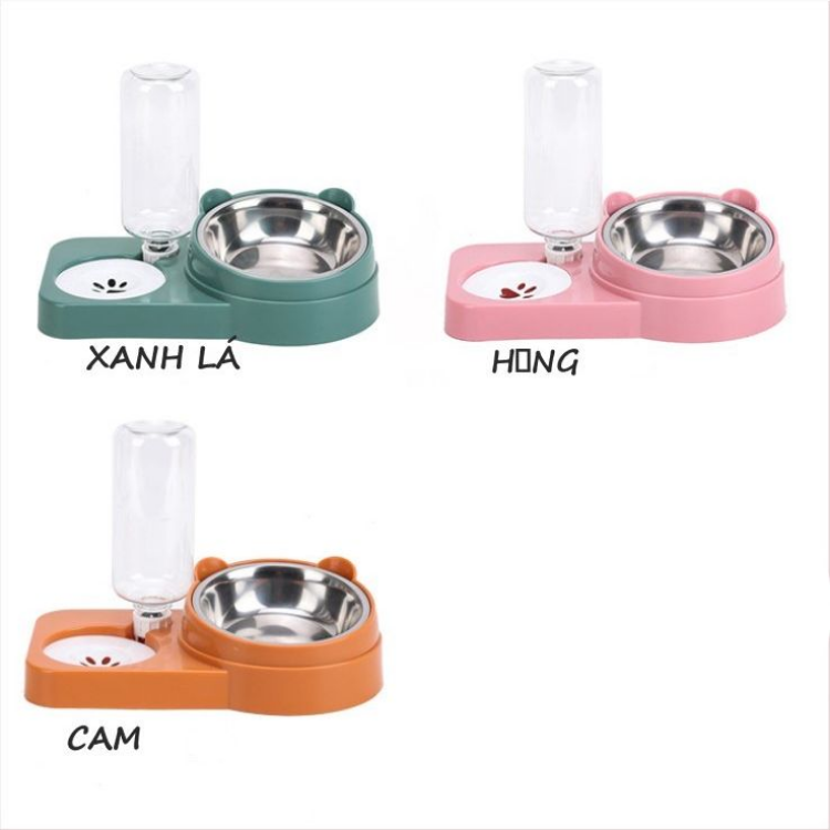 Bát Ăn Đôi Kèm Bình Nước Tai Gấu cho Thú Cưng