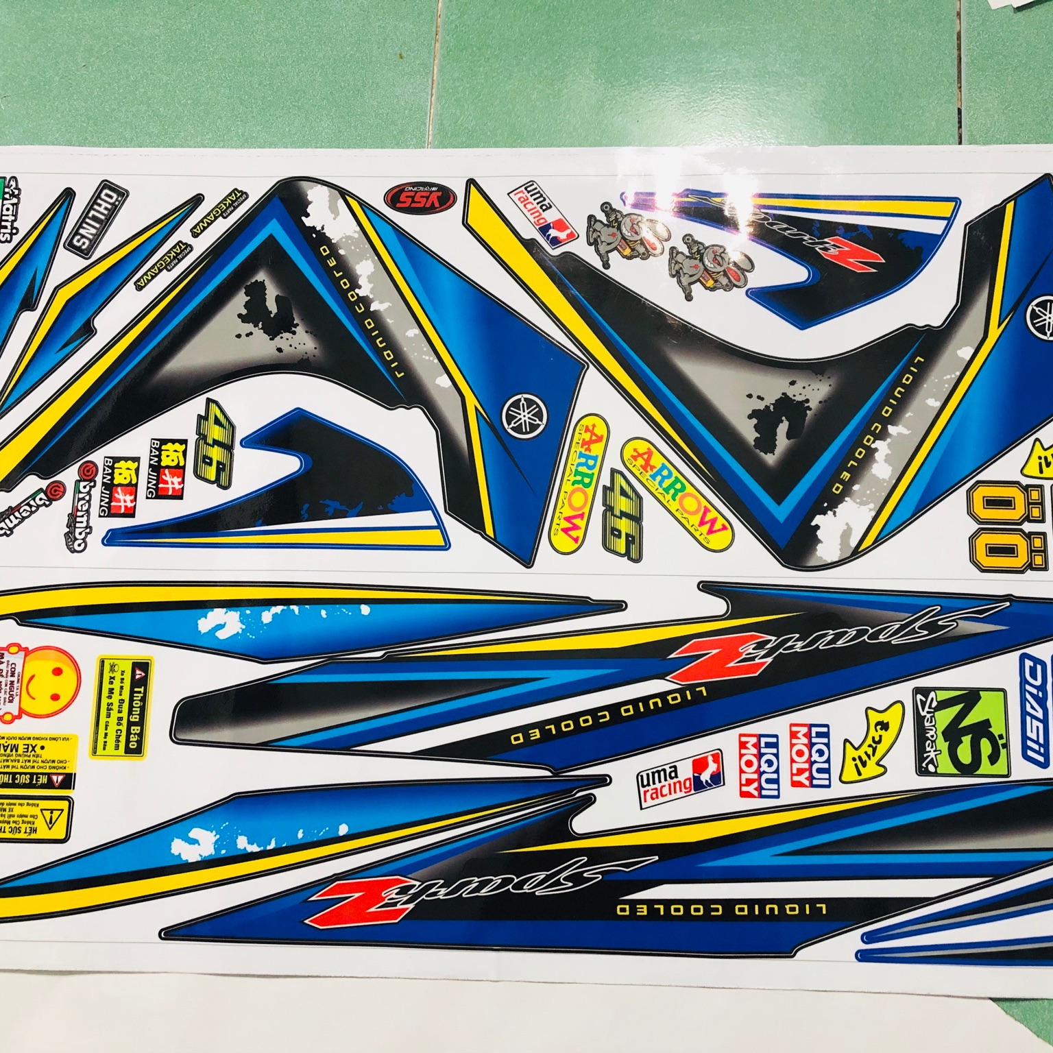 Tem rời exciter 2010 Spark Z xanh đen dán xe đen mặt nạ xanh