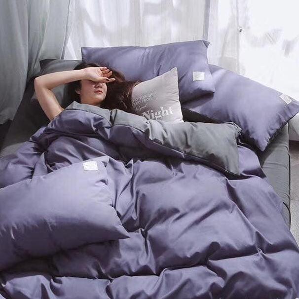 Bộ chăn ga gối Cotton trơn màu Basic tím ghi hiện đại đủ kích thước