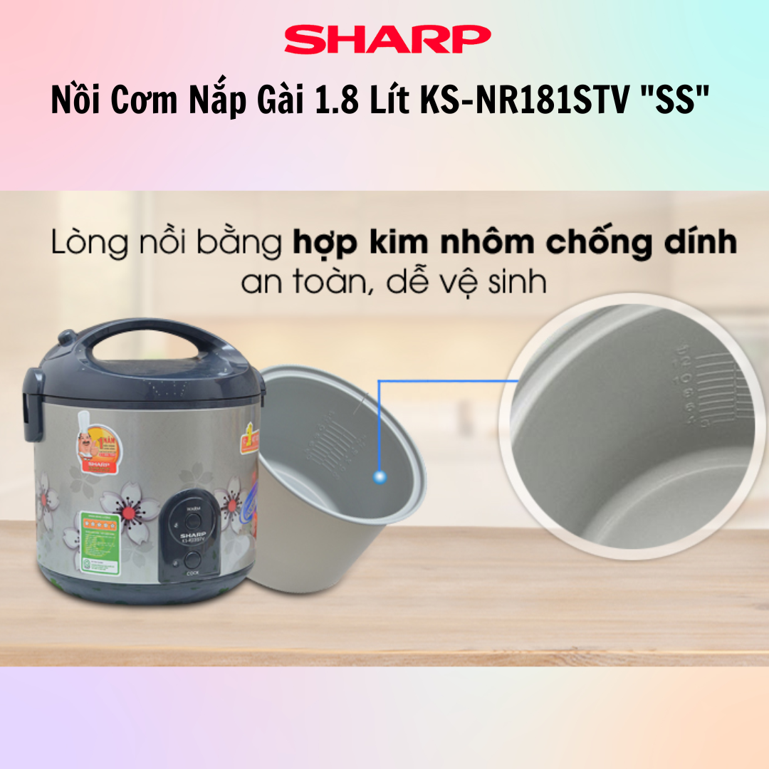 Nồi Cơm Điện Sharp KS-NR181STV SS - 1.8 Lít - Hàng chính hãng