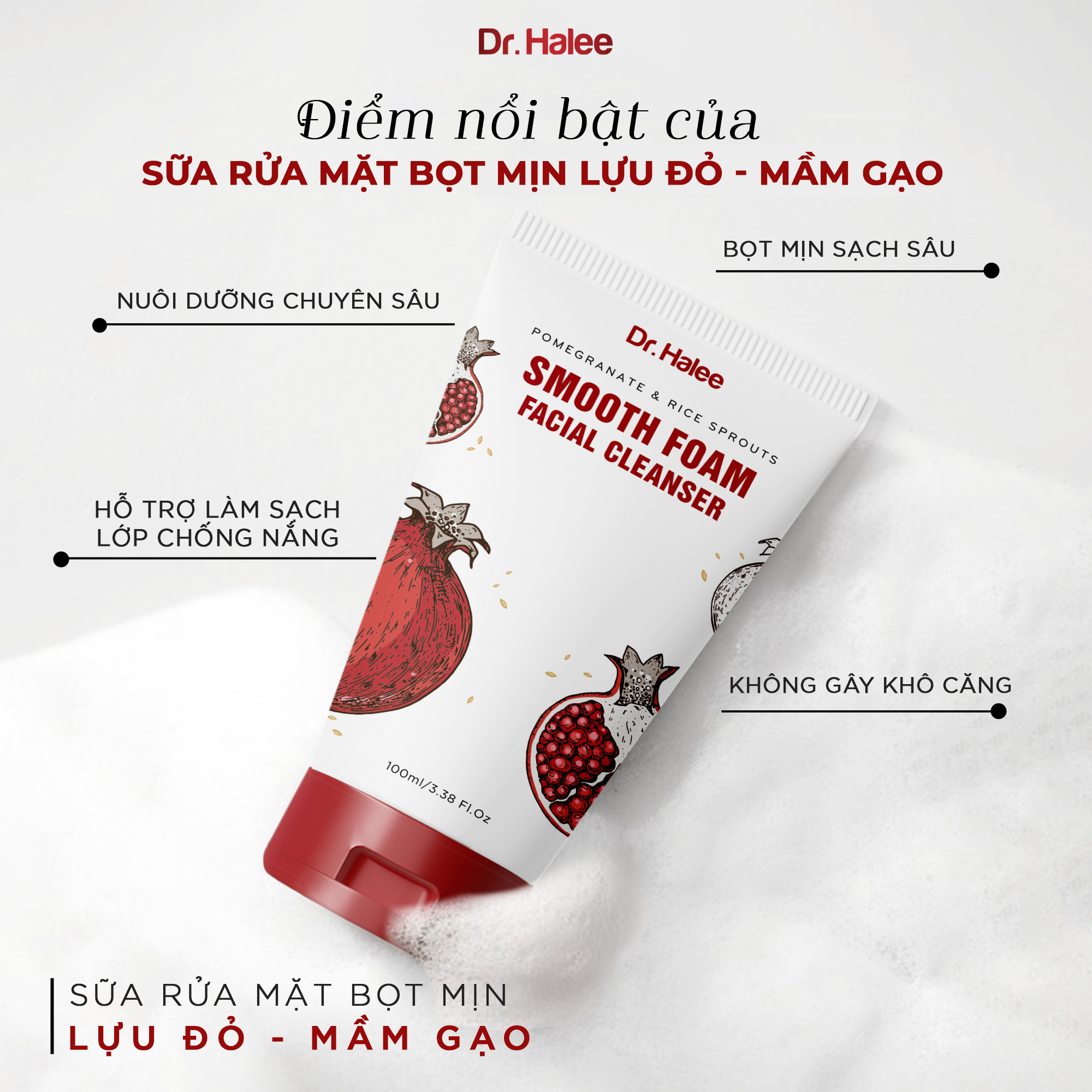 Sữa rửa mặt Lựu đỏ Mầm gạo Dr.Halee 30ml