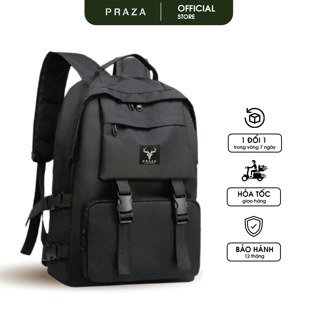 Balo Ulzzang Hàn Quốc Thời Trang PRAZA - BL185 (Đen)