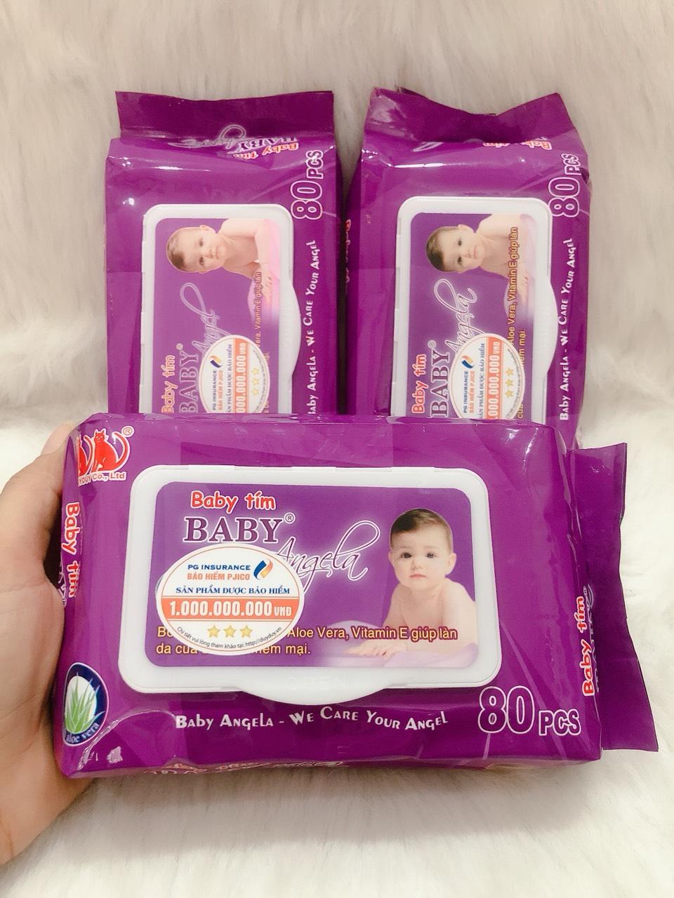 Khăn Ướt Em Bé Baby Angel Tím 80 Miếng