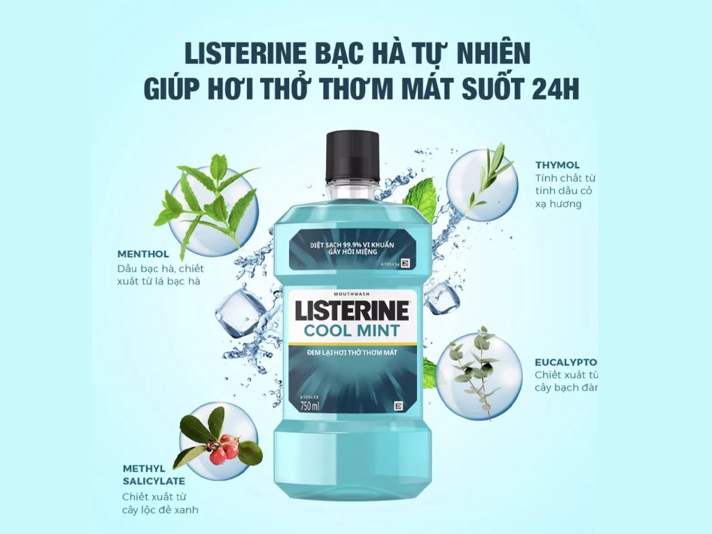 Nước súc miệng Listerine Cool Mint chai 250ml - 750ml