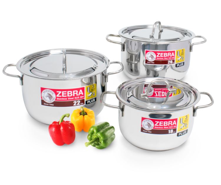 Bộ nồi inox 304 Zebra Extra Infinity 6 món (18+20+22cm), 0.6mm - 180827