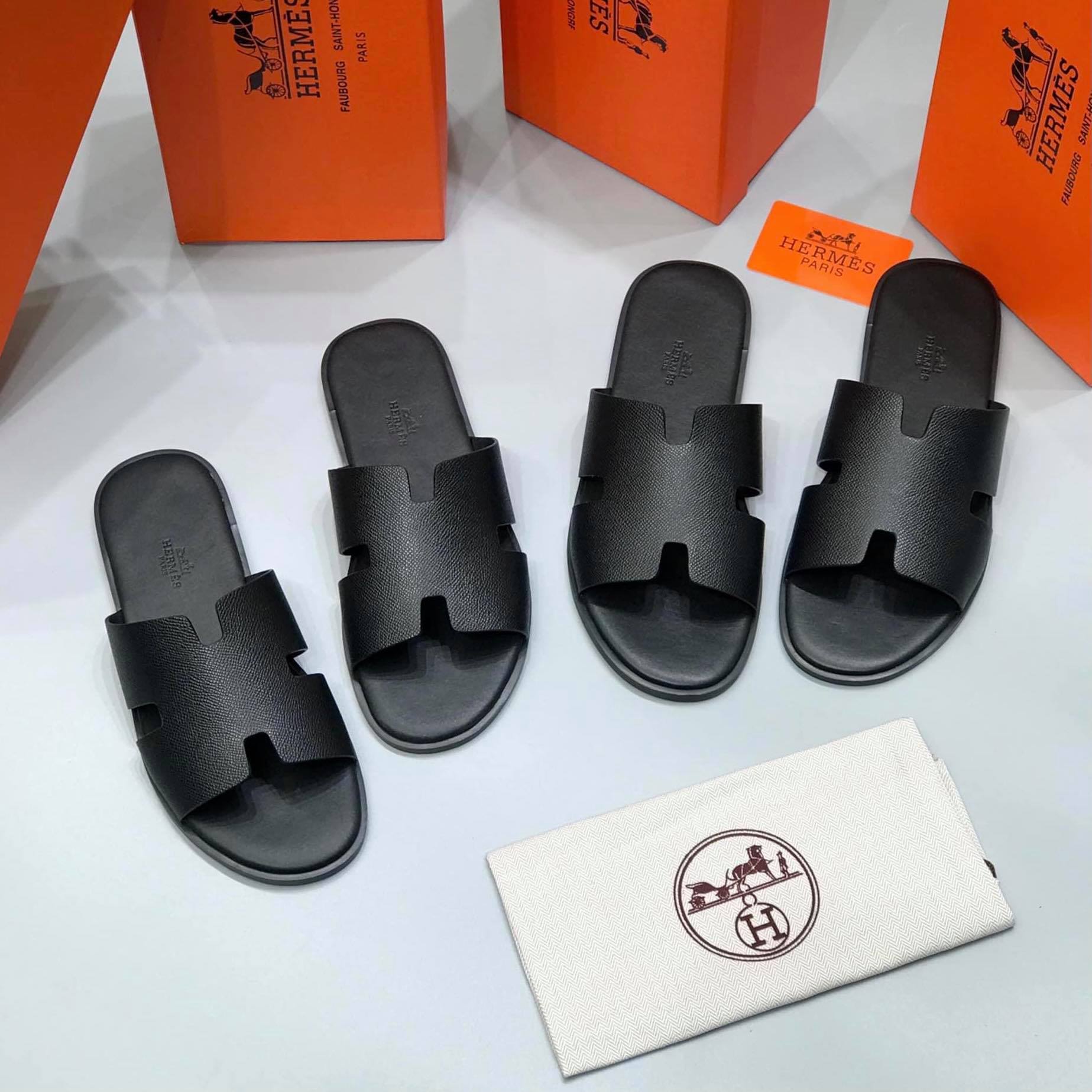 Dép H đen trơn đế mỏng nam