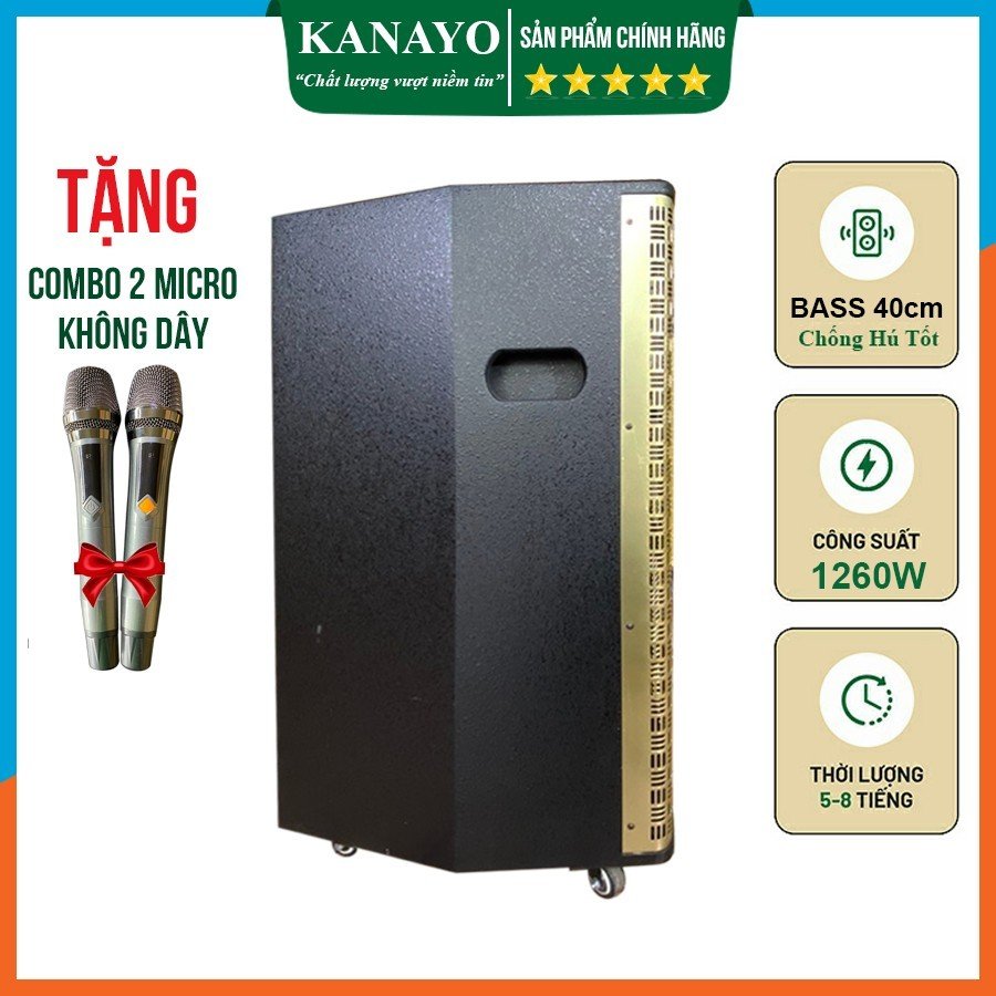 Loa Kéo Karaoke Giá Rẻ Công Suất Lớn 1260watt | Loa Kẹo Kéo 4 Tấc Tặng kèm 2 micro hát karaoke | KANAYO Chính Hãng GZ14