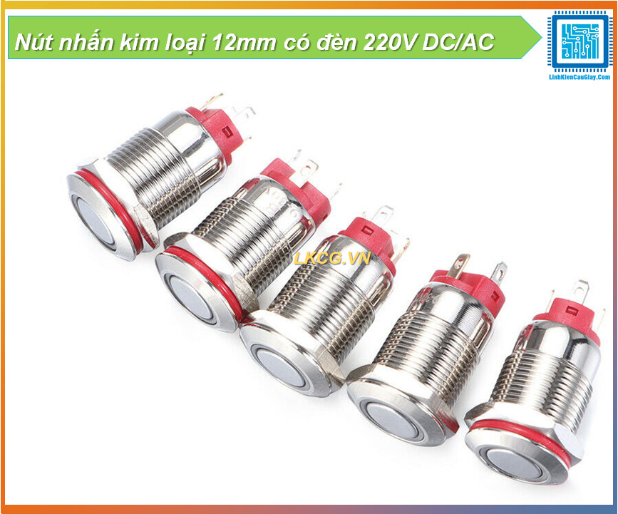 Nút nhấn kim loại 12mm có đèn 220V