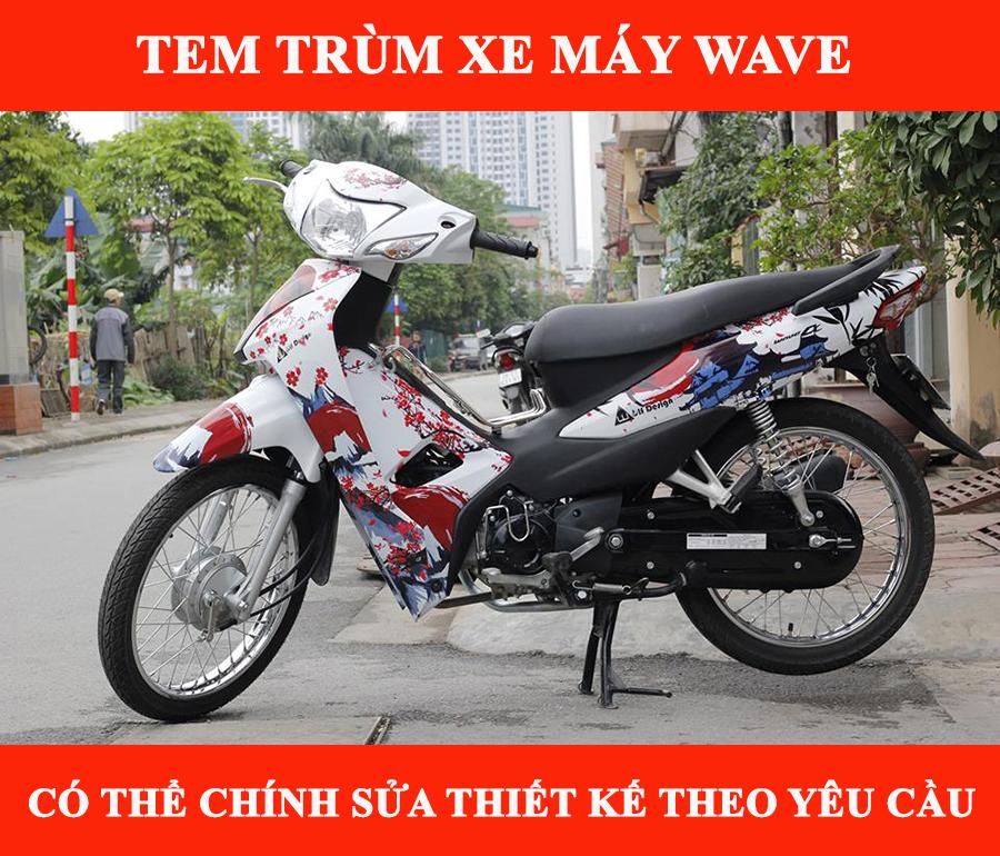 tem trùm wave độ đẹp phong cách nhật bản - Tem xe máy thiết kế theo yêu cầu - tem trùm xe máy wave đỏ đen trắng đẹp và chất