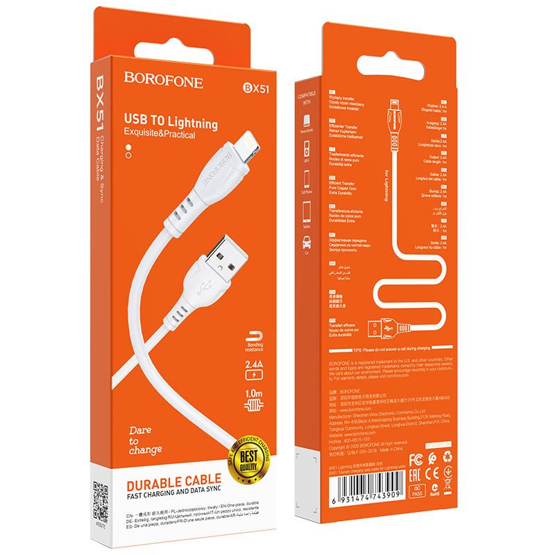 Cáp sạc Borofone BX51 micro/type-c/Lightning 1m