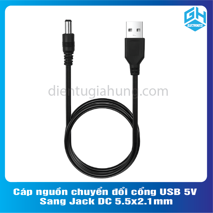 Cáp nguồn chuyển đổi cổng USB 5V Sang Jack DC 5.5x2.1mm
