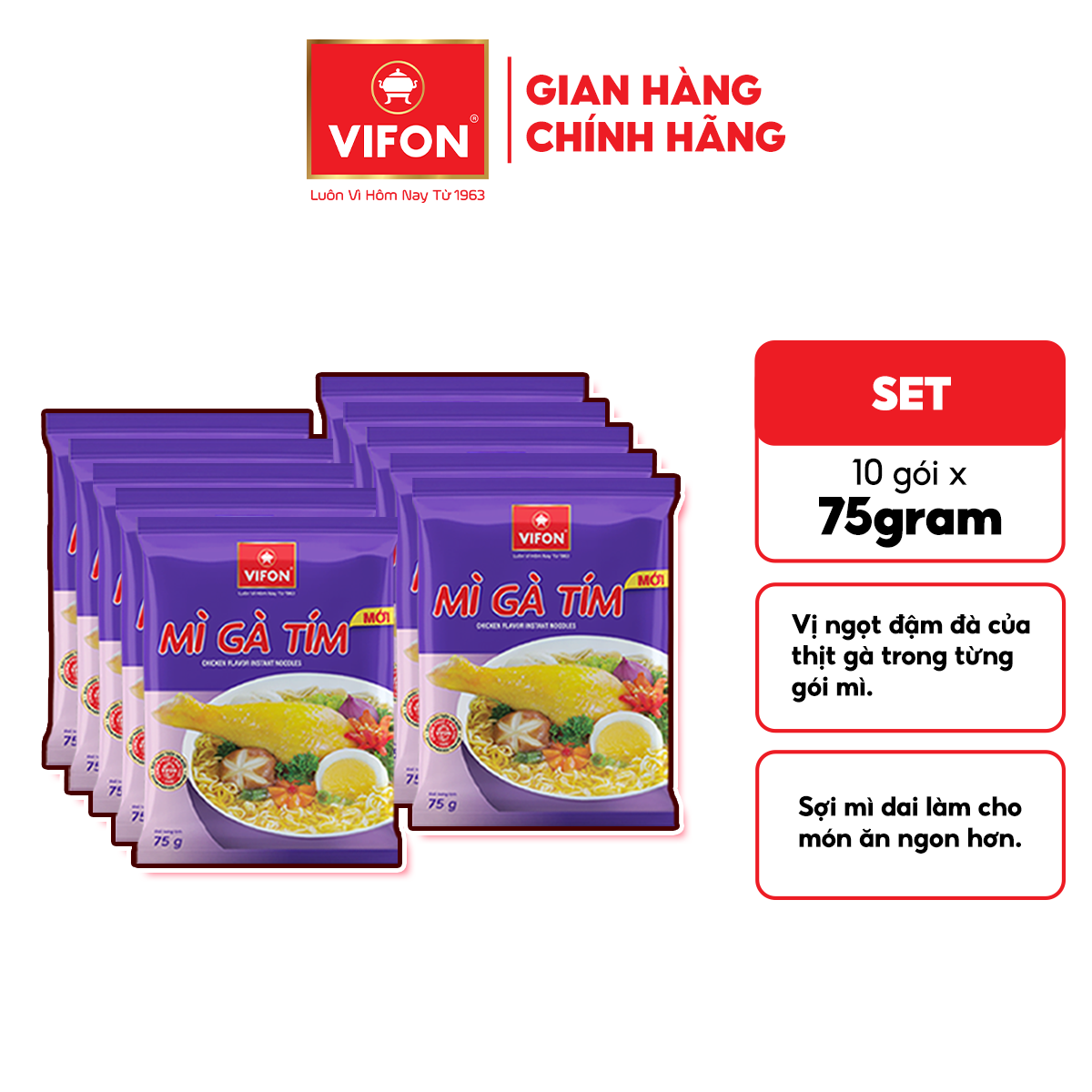[VOUCHER 20%, LAZCOIN 10%] Thùng 30 gói Mì Gà Tím VIFON 75g / Gói