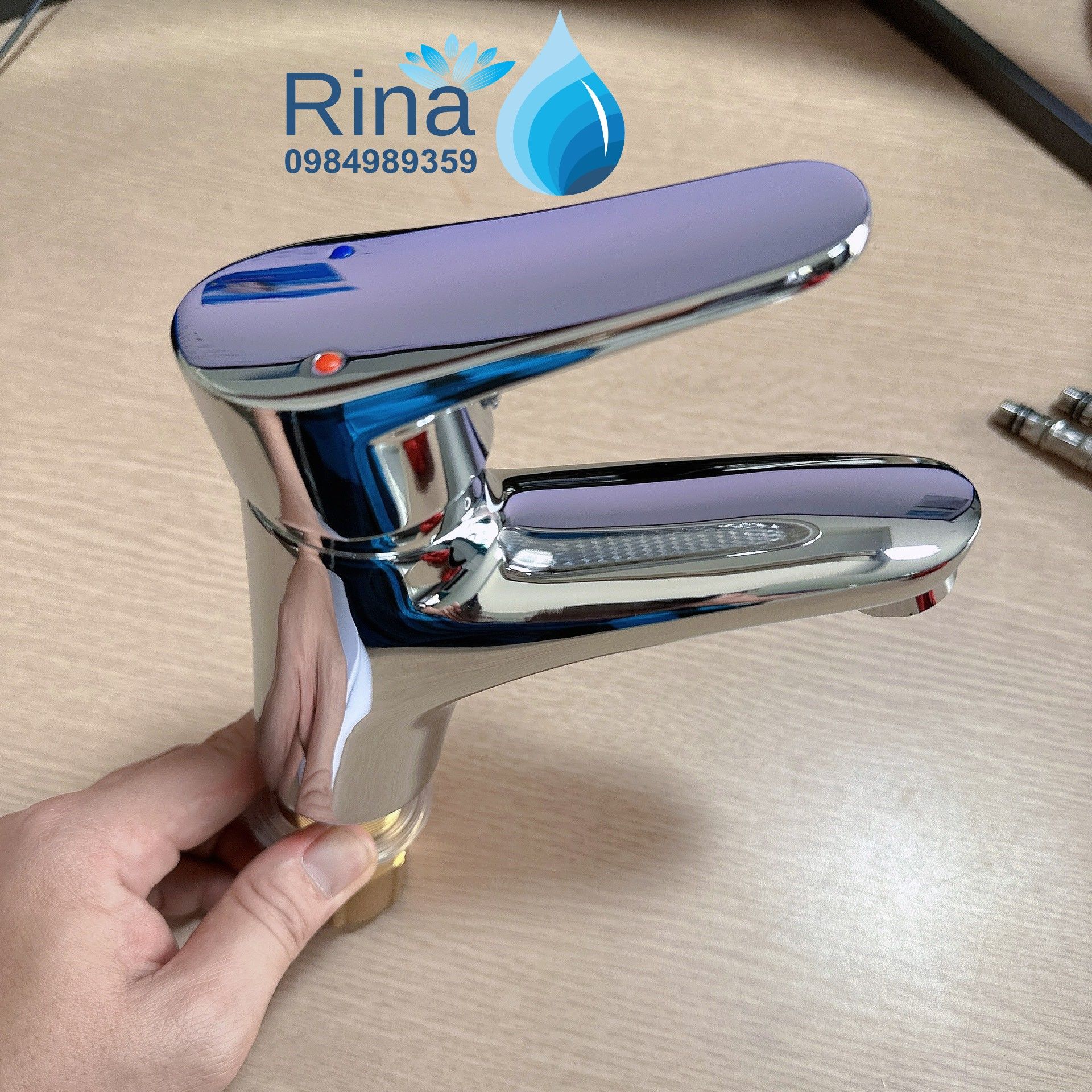 Bộ vòi lavabo nóng lạnh đồng thau xi bóng cao cấp rina rn4006 vòi lavabo rửa mặt nóng lạnh