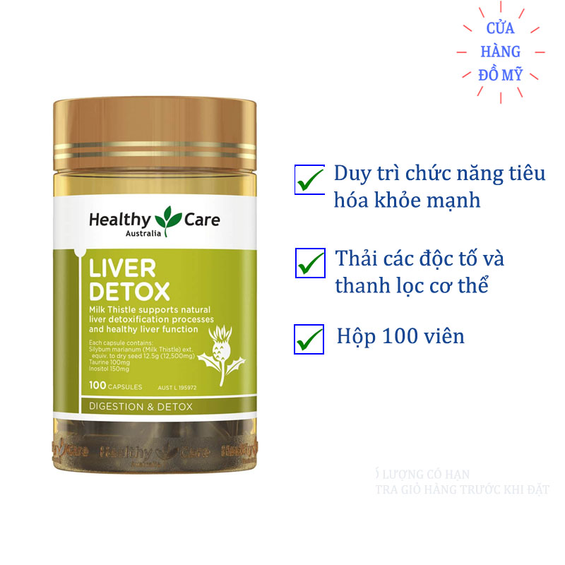 Viên uống Healthy Care Liver Detox 100 viên - Hỗ Trợ Giải Độc Gan Của Úc