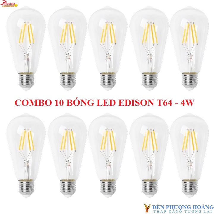 Bóng Đèn LED Edison ST64, Combo 10 Bóng Đèn Edison Công Suất 4W