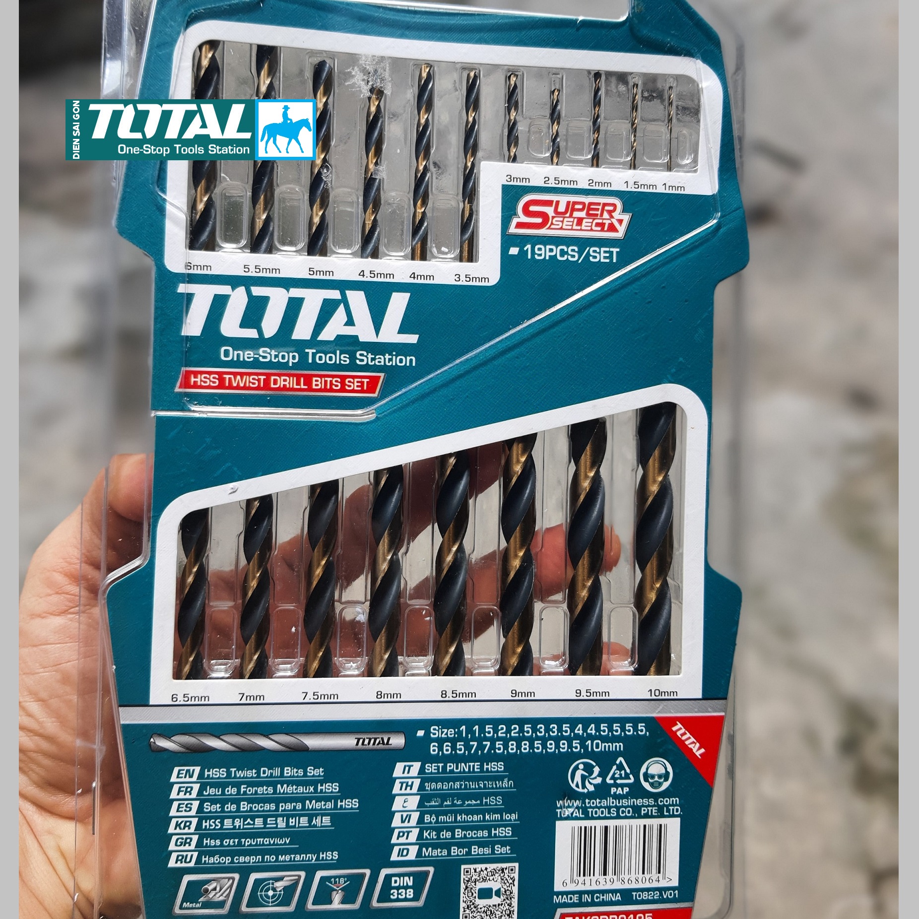 Bộ 19 mũi khoan kim loại khoan gỗ khoan sắt thép hss từ 1mm - 10mm total taksdb9195