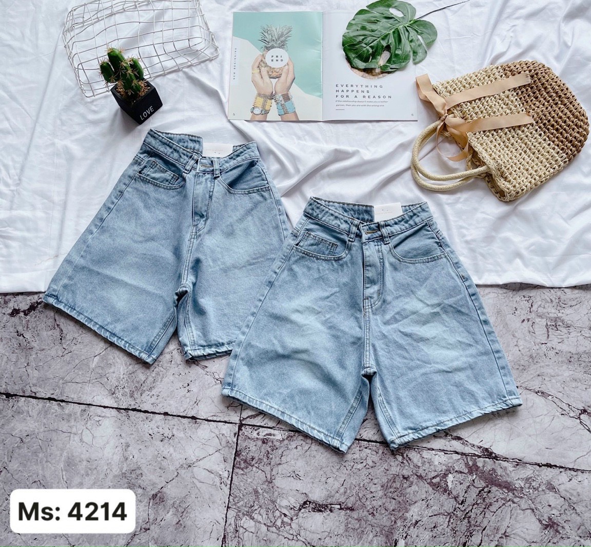 Quần Short Ngố Jean Nữ Trơn-JT