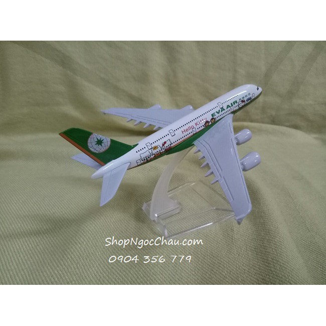 Mô hình máy bay a380 eva air - hello kitty 16cm green