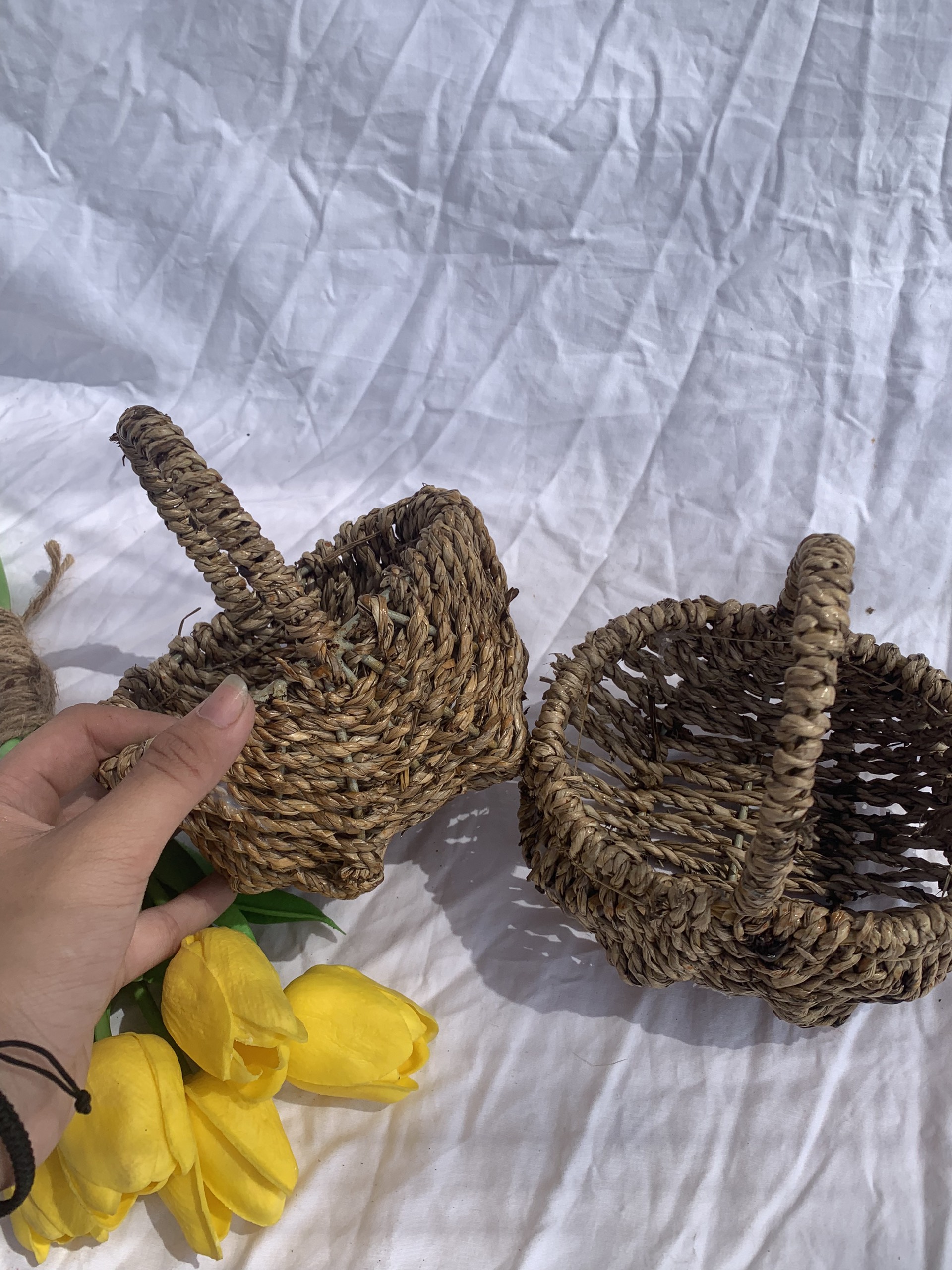 Giỏ cói Mini decor studio, đựng chậu hoa nhỏ trang trí
