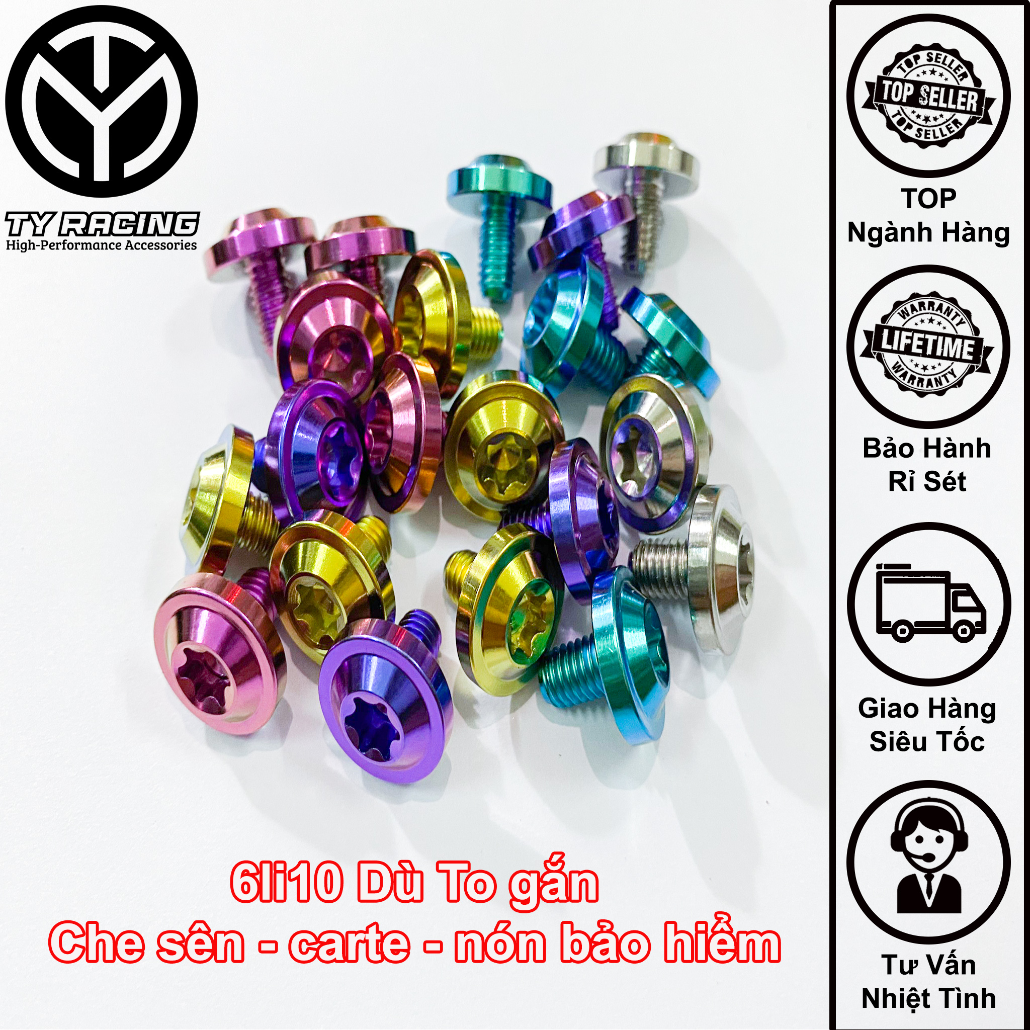 Ốc Titan 6li10 Dù gắn dàn áo che sên xe máy gắn nón bảo hiểm GR5 xịn - TY Racing