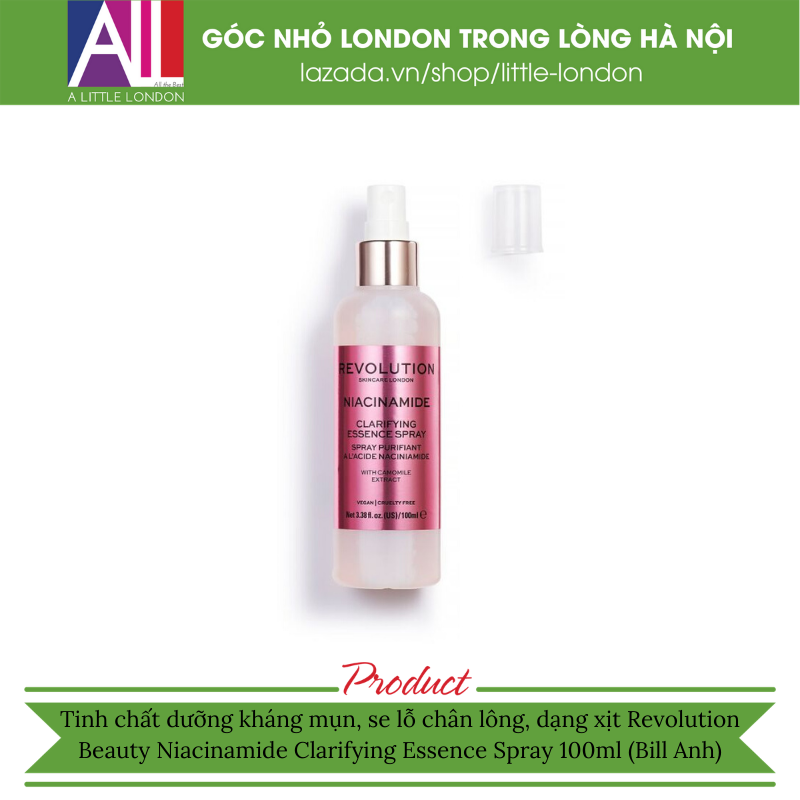 Tinh chất dưỡng kháng mụn se lỗ chân lông dạng xịt Revolution Beauty Niacinamide Clarifying Essence Spray 100ml (Bill Anh)