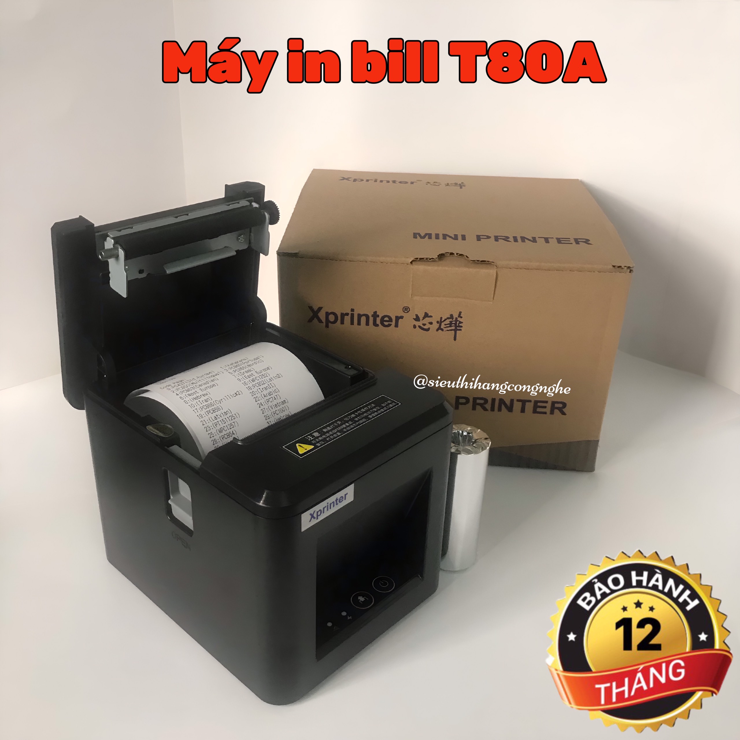 Máy in hóa đơn Xprinter T80A khổ giấy 80mm, máy in bill K80, dao cắt giấy tự động. Tặng kèm cuộn giấy K80