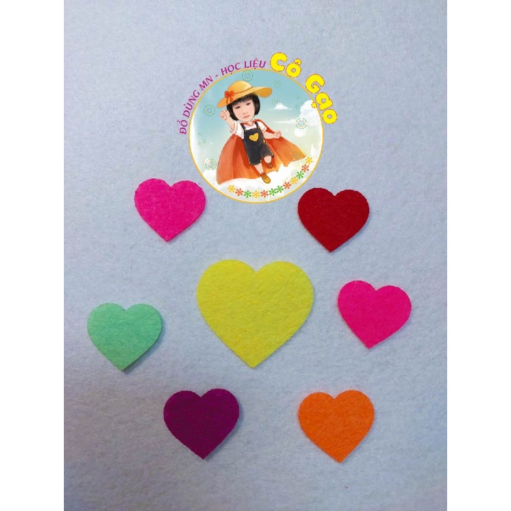SET TRÁI TIM VẢI NỈ TRANG TRI MAM NON, THIEP