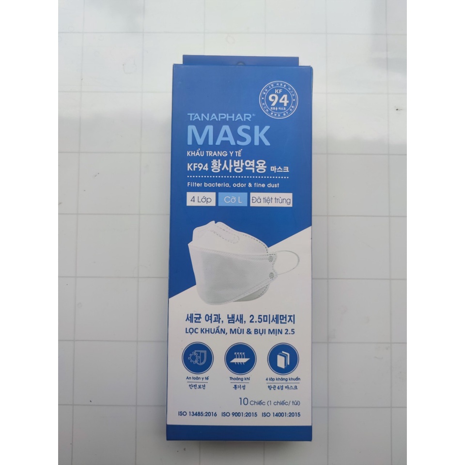 [Hộp 10 chiếc, đã tiệt trùng] KHẨU TRANG Y TẾ 3D KF94 TANAPHAR, mỗi chiếc 1 túi