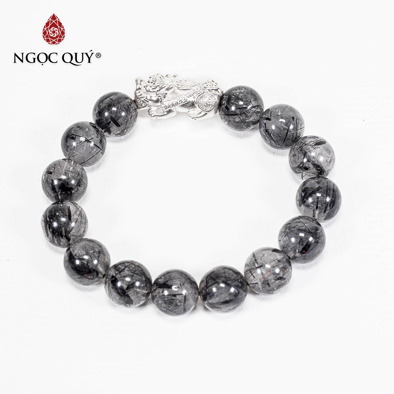 [HCM]Vòng Tay Phong Thủy  Đá Thạch Anh Tóc Đen Phối Tỳ Hưu Bạc 12mm Mệnh Thủy Mộc - Ngọc Quý Gemstones