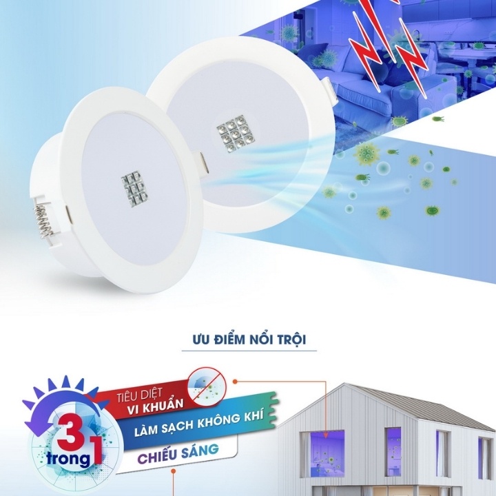 [Chính Hãng] Đèn Âm Trần UV Diệt Khuẩn LED Downlight Rạng Đông 90/7W (AT21.UV 90/7w)