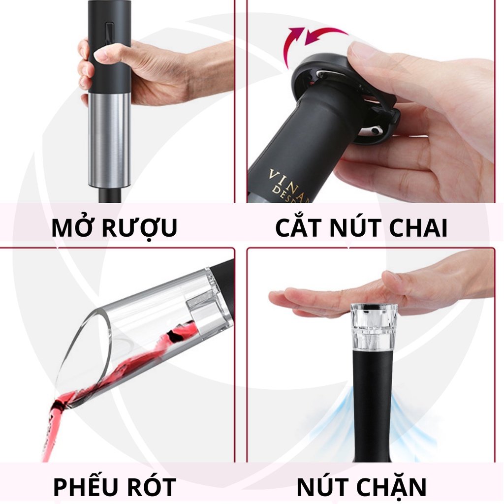 (Miễn Phí Khắc Tên) Máy Mở Vang, Set Khui Vang Cao Cấp Kèm 4 Phụ Kiện