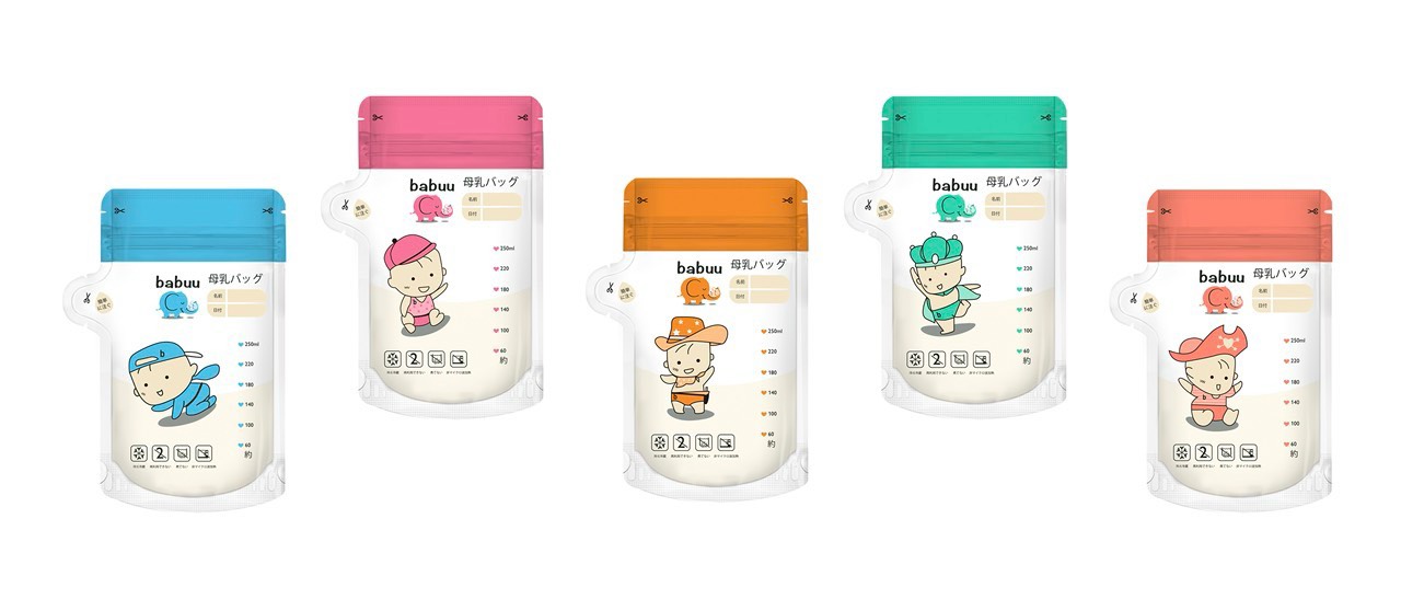 (Tách Hộp) Hộp 50 túi trữ sữa có vòi 250ml Babuu Nhật Bản hình Voi có vòi rót tiện lợi cho mẹ và bé