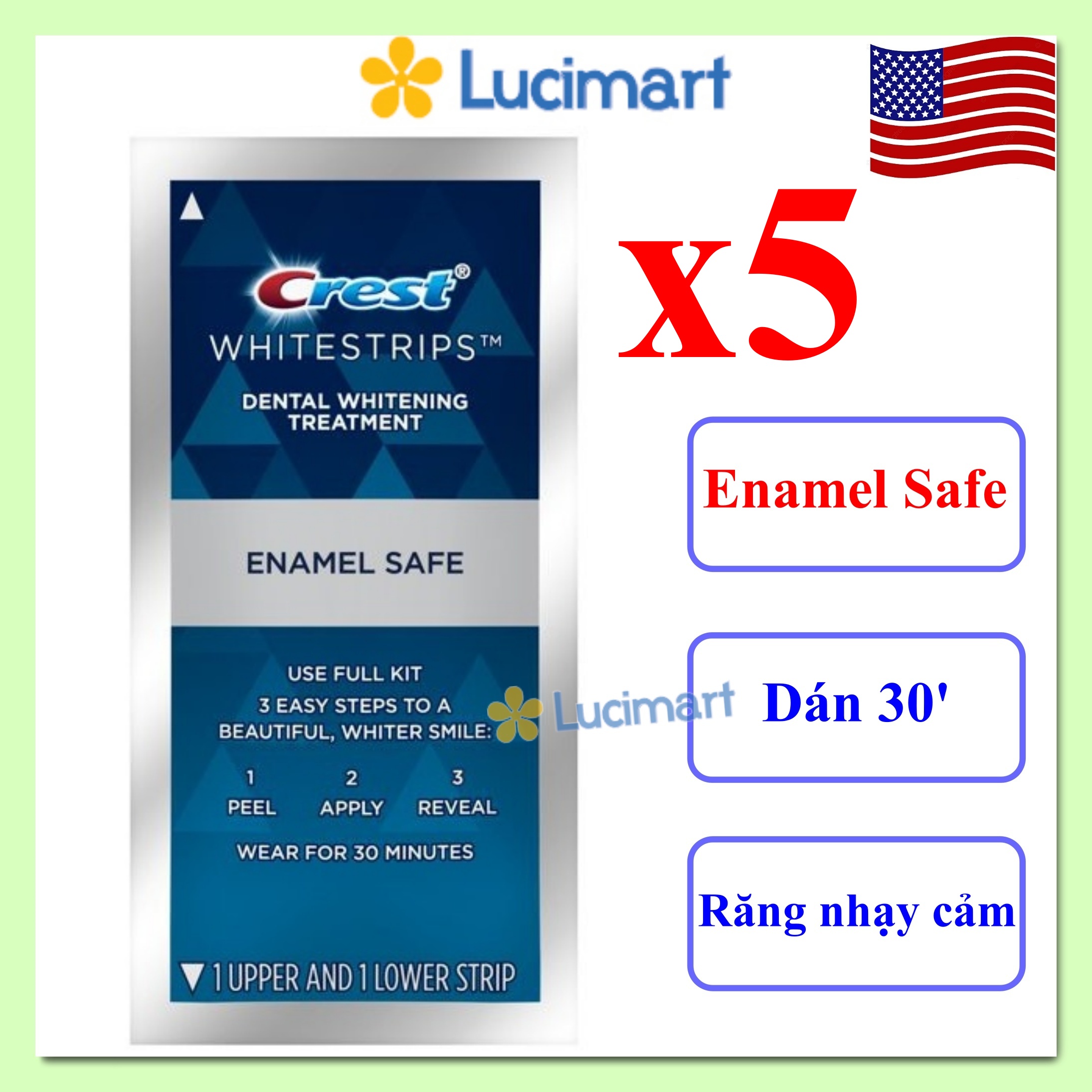 Miếng dán trắng răng Crest 3D Whitestrips Noticeably White [Hàng Mỹ]