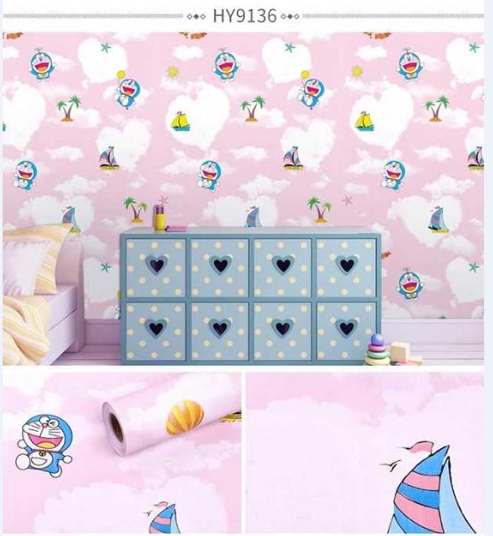 [HCM]Cuộn 5m decal giấy dán tường DOREMON và Bầu Trời Hồng  45cm keo sẵn dán 2.25 mét vuông. Chất liệu PVC không thấm nước bền màu không độc hại. Giấy có sẵn keo chỉ cần lột ra và dán.