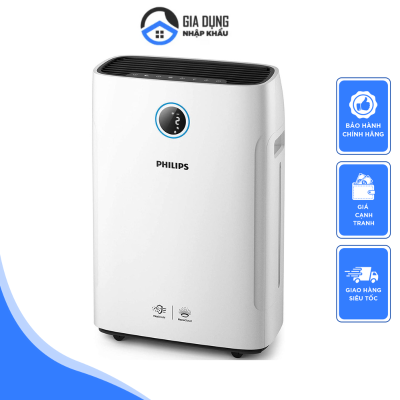 Máy lọc không khí và tạo ẩm philips ac2729/10, philips air purifier, máy lọc không khí gia đình, cho phòng 65m2, bộ lọc hepa giúp loại bỏ 99% vi khuẩn và bụi mịn, nhập đức, bảo hành 12 tháng