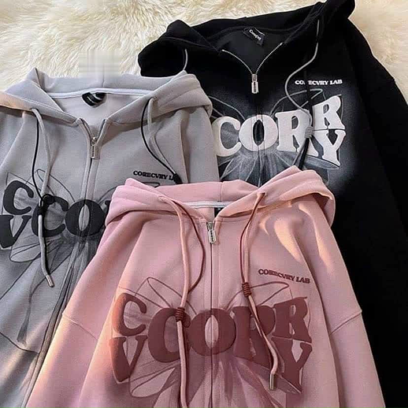 Áo Khoác Hoodies, Áo Khoác nam Nữ, Thun Nỉ Ngoại Nón 2 Lớp Dây Kéo In Chữ CORY Cá Tính, Mặc Mát Mẻ Dễ Chịu ZXTP426