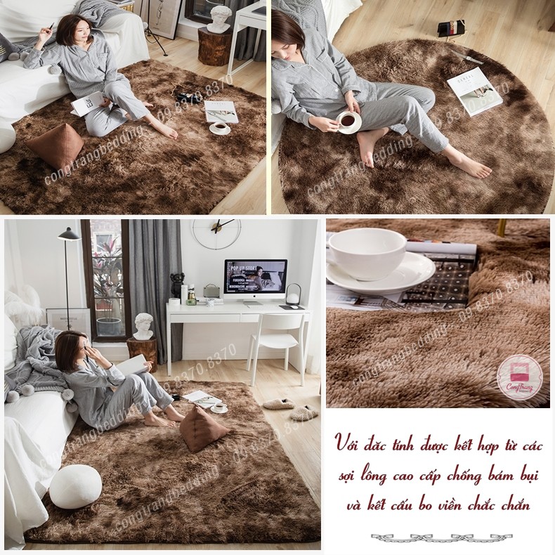 Thảm Lông Loang Kích Thước 1m8 x 2m, 2m x 2m2 - lông dài trải sàn cao cấp (mặt sau chống trơn trượt)