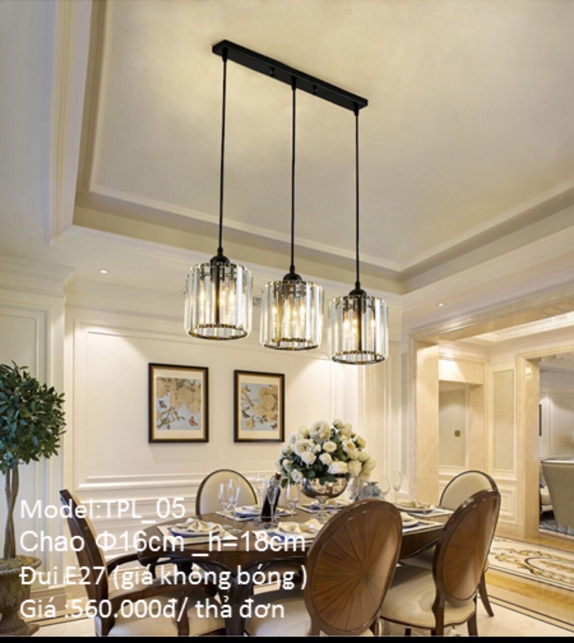 Đèn thả thuỷ tinh bộ 3 đèn