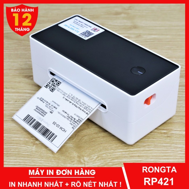 Máy in đơn hàng TMĐT RONGTA RP421 in tem nhãn giấy tự dán và phiếu vận chuyển giao hàng bằng công nghệ in nhiệt không dùng mực - Dâu Mart