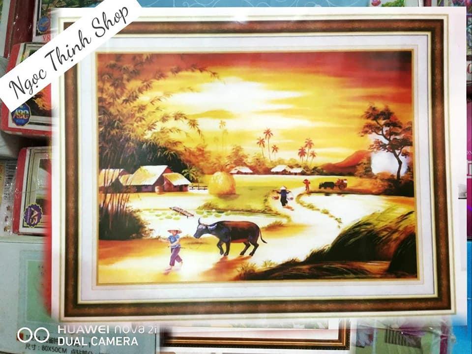 Tranh đính đá LÀNG QUÊ LÚC HOÀNG HÔN DF193 87x65cm chưa đính