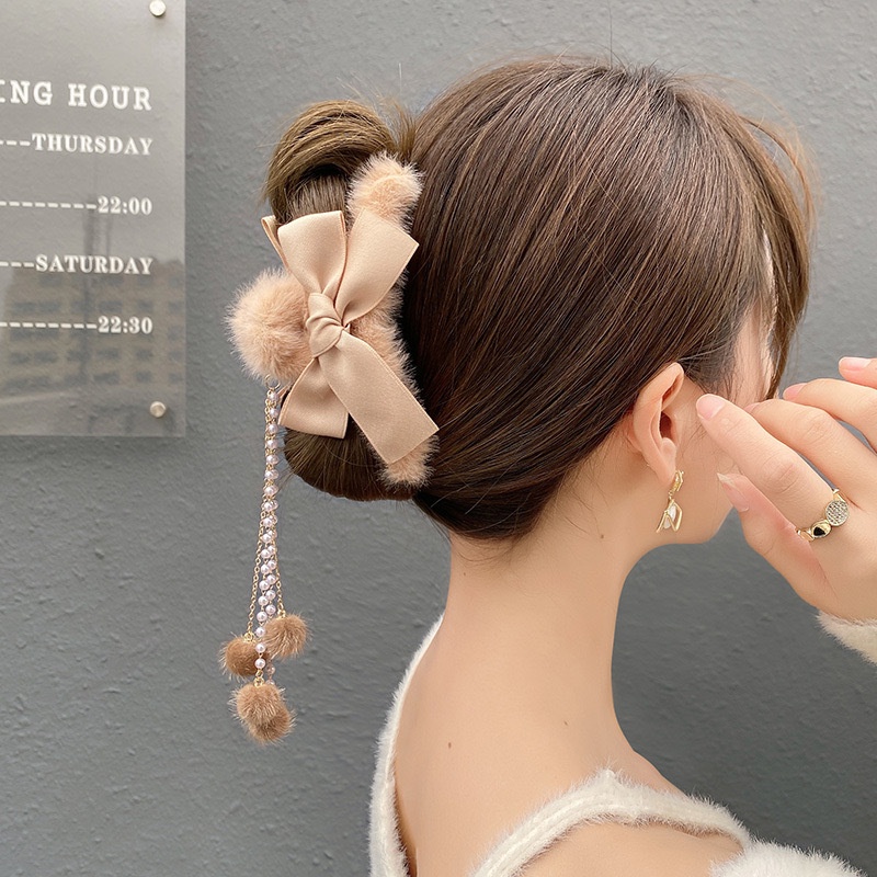 KẸP LÔNG NƠ QUẢ BÔNG PHONG CÁCH HÀN QUỐC