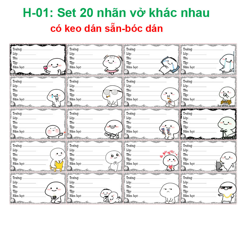 Nhãn vở Meme Đàu Tròn- nhãn dán Meme Đàu Tròn